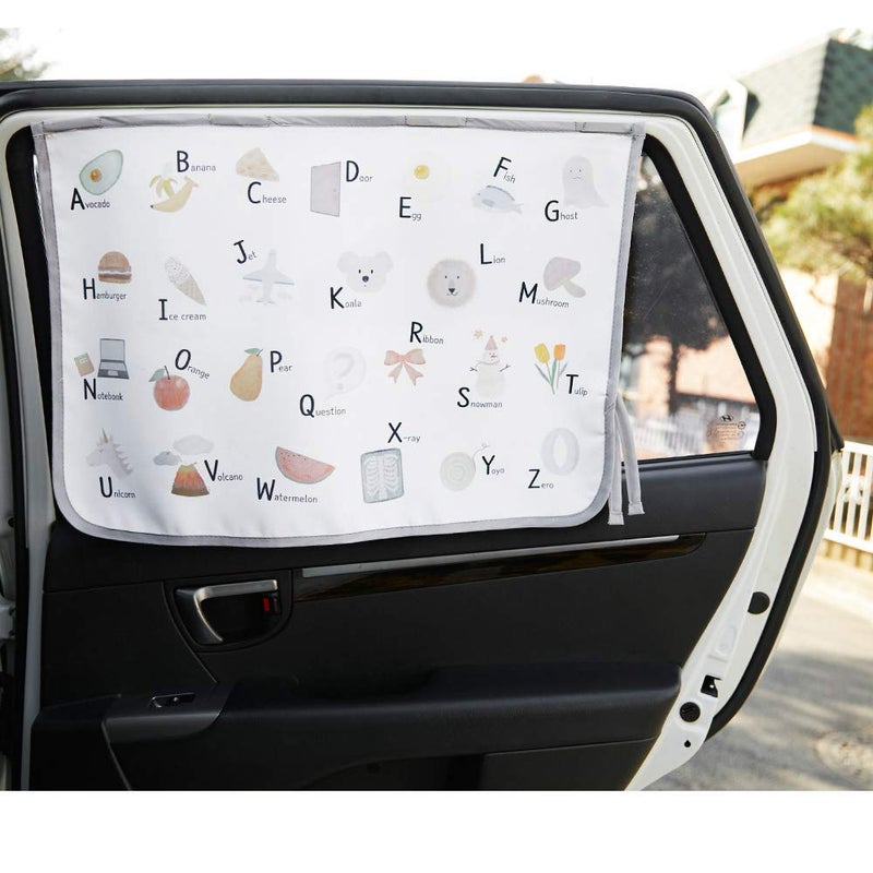 BEBEDECO Magnetic Car Sun Shade Curtain for Side Window â€“ Sun Blocker and UV Protector for Baby, Kids, and Pets â€“ Universal Fit with Built-in Magnets for Steel-Framed Door (Be-Pastel Alphabet) - Image 1